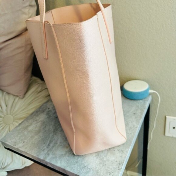 Monique Lhullier Vegan Leather Tote Bag Pink Handbag 14x18 in - Picture 6 of 14